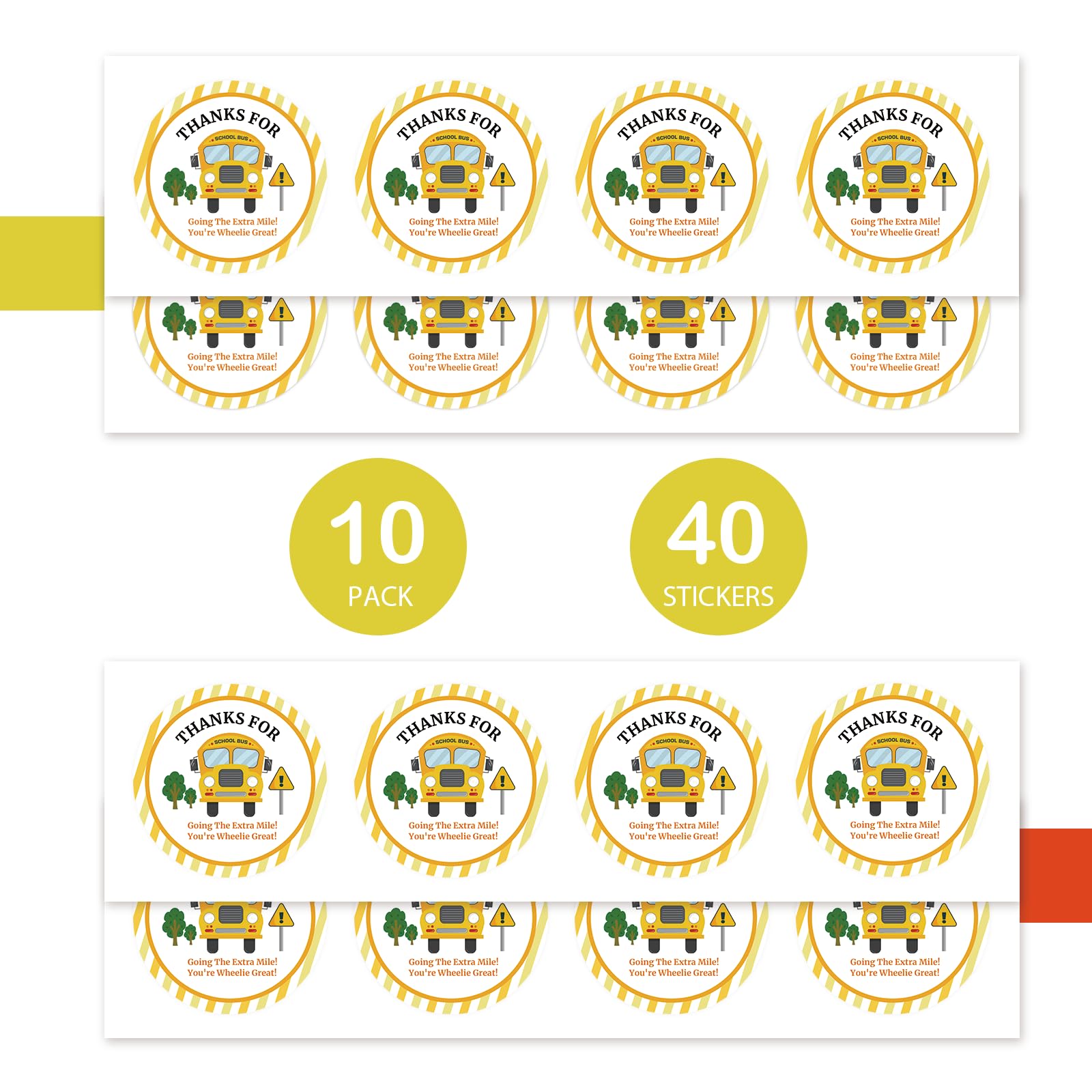 40pcs School Bus Thank You Stickers, Go The Extra Mile Transportation Thank You Stickers, School Bus Thanks Stickers, Bus Thank You Stickers for Birthday Thank Party Favors