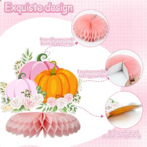 12PCS Little Pumpkin Baby Shower Decorations Honeycomb Centerpiece Fall Party Table Decor for Girls Pink Table Toppers Honeycomb 3D Table Decoration for Baby Shower Birthday Party Supplies