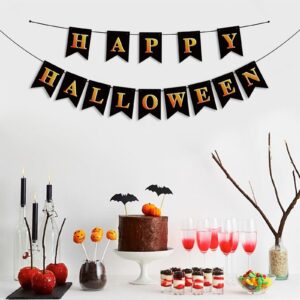 FALIZIFU Happy Halloween Banner Black Happy Halloween Sign Happy Halloween Flag for Mantle Fireplace Halloween Theme Party Supplies Wall Door Bunting Banner