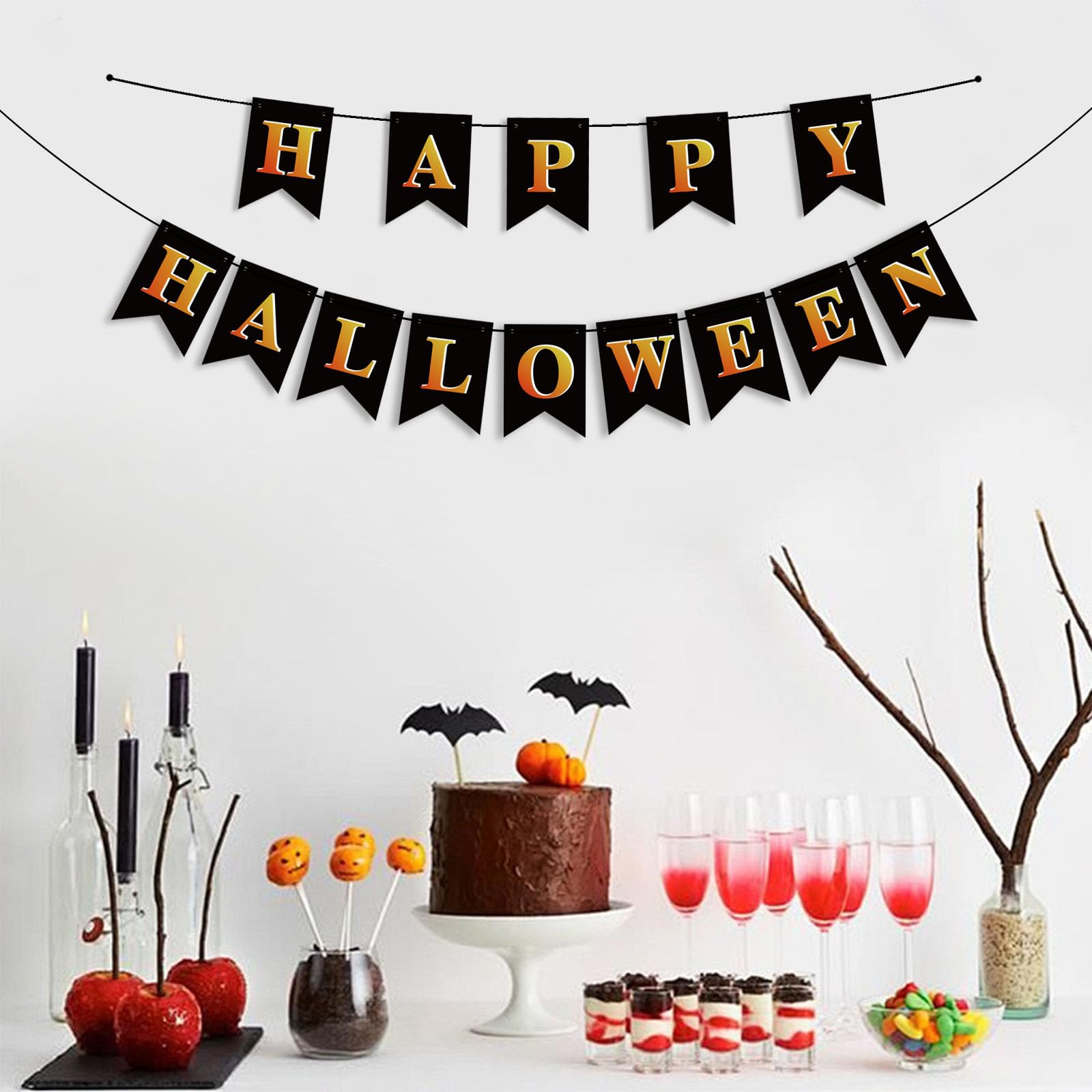 FALIZIFU Happy Halloween Banner Black Happy Halloween Sign Happy Halloween Flag for Mantle Fireplace Halloween Theme Party Supplies Wall Door Bunting Banner