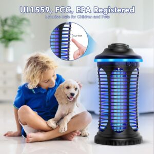 Reogle Rechargeable Bug Zapper Outdoor & Indoor, Mosquito Zapper, Fruit Fly Trap, Gnat Moths Catcher, 4200V Grid, USB Charging, 4000mAh Battery, Fit for Home, Kitchen, Backyard, Camping, Patio, Black