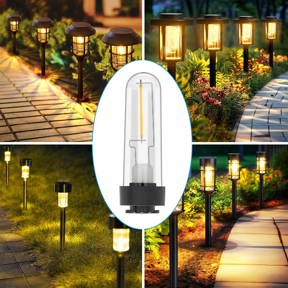 enwant LED Solar Light Replacement Bulbs, 3 Volts Filament Pathway Light Bulbs for Hampton Bay Fixtures, Warm White 3000K Solar Lightbulb Outdoor for Solar Walkway Light (5)