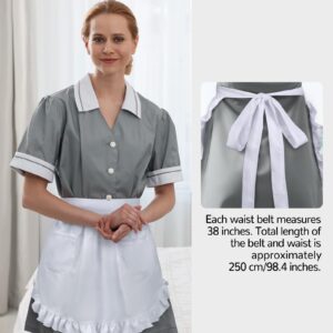 NLUS 2 Pack Waist Apron for Women with Pockets, White Waitress Apron Maid Costume Apron Vintage Frilly Apron for Kitchen Cooking Baking Cosplay