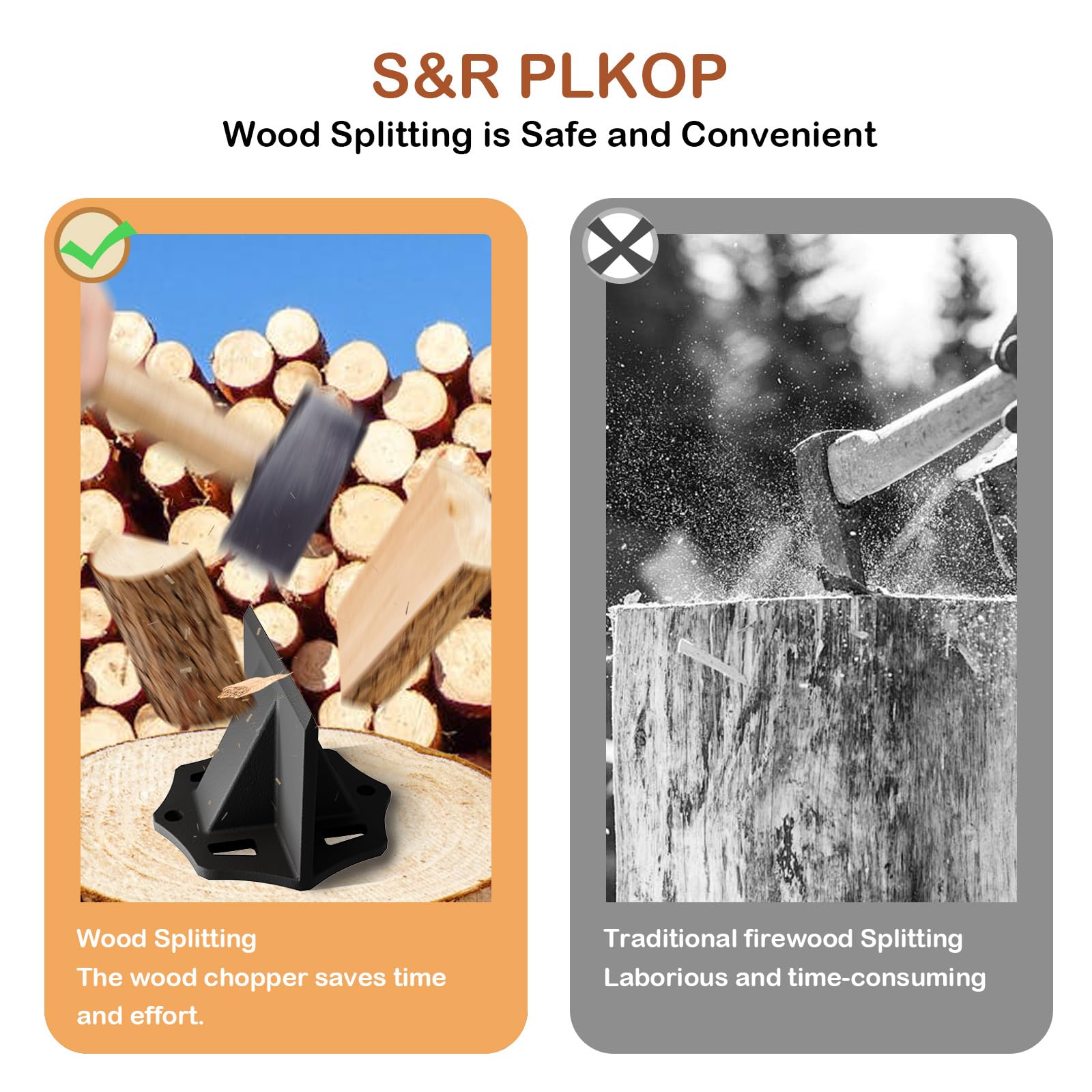 S&R PLKOP Wood Splitter，Portable Kindling Log Splitting Tool with Wedge, Manual Log Splitter Firewood Cutter, Splits Firewood Safely and Easily (Small)