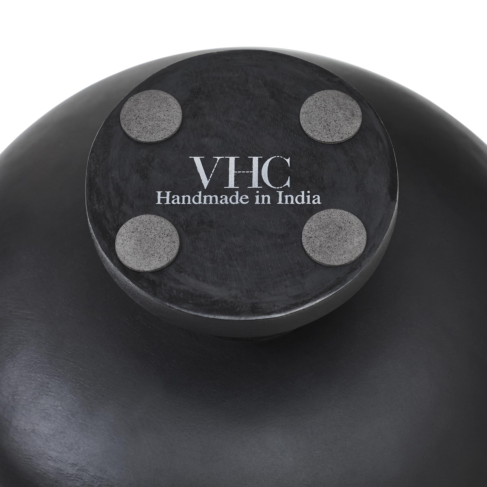 VHC Brands Ribbed Black Wooden Fruit Bowl 5.5x12x12, Kitchen Decor, Decorative Wooden Pedestal Bowl, Perfect Centerpiece for Table, Island, or Counter