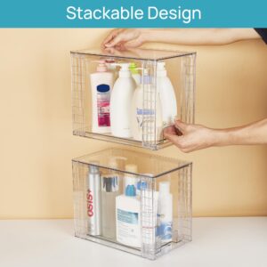 Vtopmart 2 Pack Clear Stackable Storage Drawers,9.7" High Plastic Organizers Bins for Skincare, Bathroom Supplies,Ideal for Cabinet,Undersink,Vanity,Kitchen,Pantry Organization