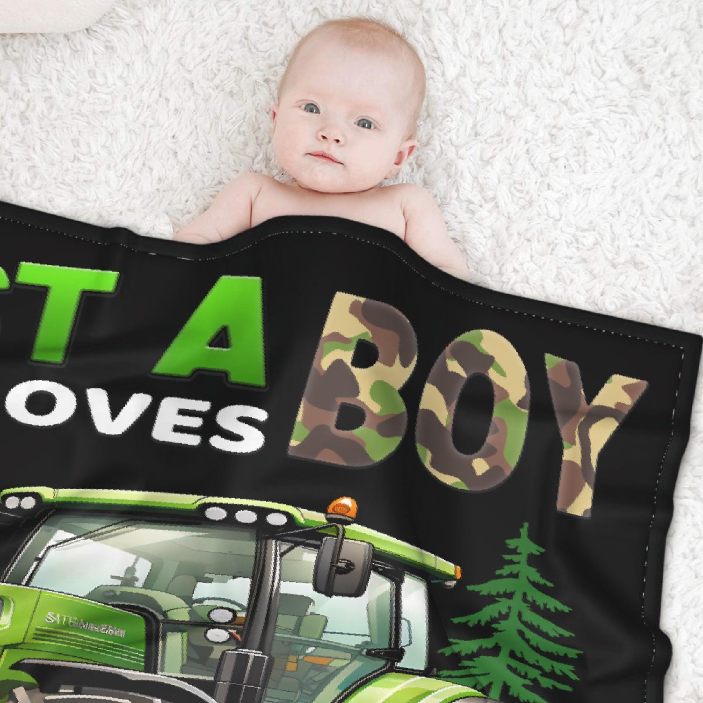 Just A Boy Who Loves Tractors Blanket Just A Boy Who Loves Gift for Tractors Lovers Boy Soft Fuzzy Cozy Throw Blanket Warm Plush Lightweight Flannel for Bedroom Sofa Living Room 40"x50" for Kids