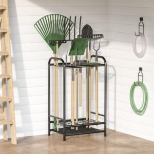 songsoso Metal Garden Tool Organizer - Yard Tool Organizer Up to 35 Long-Handled Tools - Heavy Duty Garden Tool Storage Yard Tool Holder for Brooms Rakes and Shovels in Garage Yard and Shed.