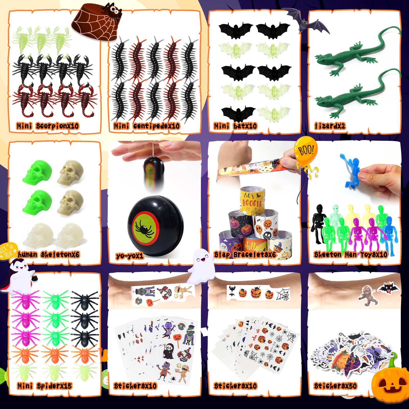 YMGN 222Pcs Halloween Party Favors for Kids, Bulk Fidget Toys for Party Supplies, Halloween Treats Non Candy School Classroom Carnival Prizes, Goody Bag Fillers Halloween Prizes Box