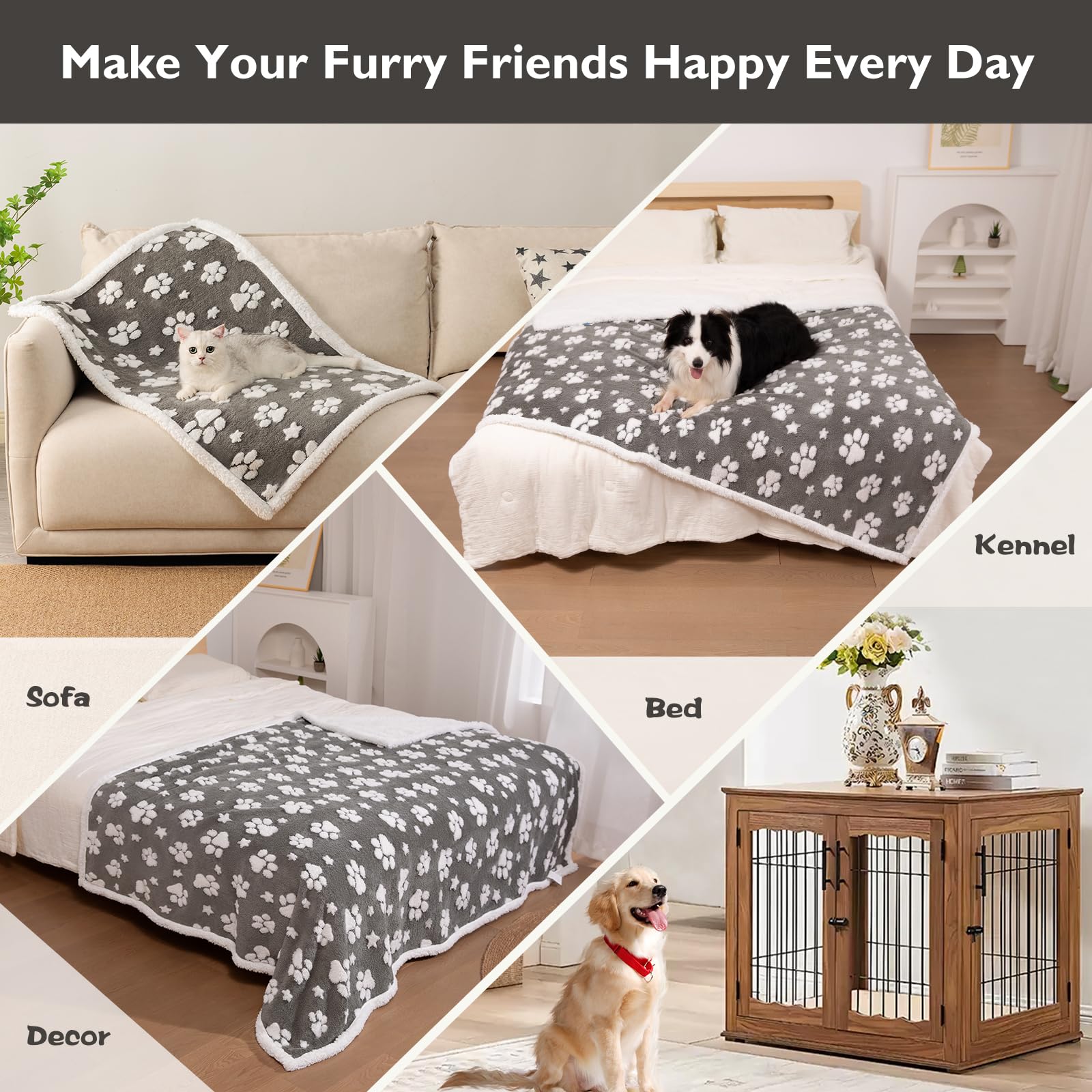 Yaning Waterproof Blanket for Dog Cat or Adult, Cute 3D Textured Paw Dog Blanket for Bed Couch Sofa, Soft Liquid Pee Proof Pet Blanket for Furniture Protector, 60"x80", Grey