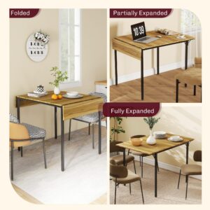 HOMCOM Industrial Folding Dining Table for 2 to 4, Space Saving Drop Leaf Kitchen Table for Small Spaces, Walnut