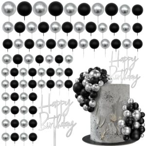 75 pcs black and silver cake decorations balls cake topper happy birthday cake insert pick for diy cake decoration baby shower wedding birthday party (black and silver)