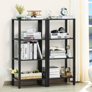 YUFAM 4 Tier Tall Wooden Bookshelf with Storage - Small Bookcase for Small Spaces, Small Shelf for Living Room, Office, Bedroom, Kitchen - Industrial Modern Black Book Shelf