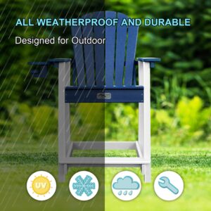 YUSSJI Tall Adirondack Chairs Patio Bar Tables Set of 5 Weather Resistant HDPE 35" Round Outdoor Bar Adirondack Barstools Plastic Height Table Pub, for Garden, Backyard, Yard, Pool, Fire, Pit