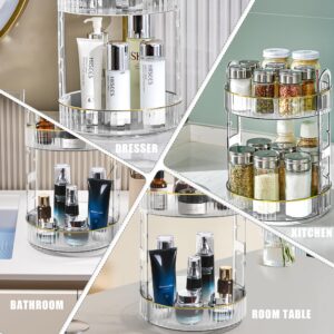 TENDER EPOCH 360 Rotating Makeup Organizer for Vanity,High-Capacity Cosmetics Skincare Organizers and Storage, Bathroom Countertop Organizer Spinning Perfume Organizer - 2 Tier - Clear