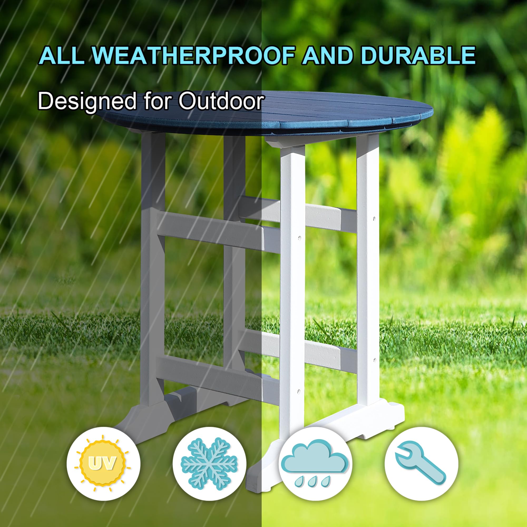 YUSSJI Tall Adirondack Chairs Patio Bar Tables Set of 5 Weather Resistant HDPE 35" Round Outdoor Bar Adirondack Barstools Plastic Height Table Pub, for Garden, Backyard, Yard, Pool, Fire, Pit