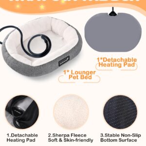 Hesiwondoo Heated Cat Bed Indoor with Adjustable Temperature Control, Heated Pet Bed for Small Dogs Auto Shutoff Soft & Cozy Donut Design, Waterproof & Flame-Retardant, Machine-Washable Cover