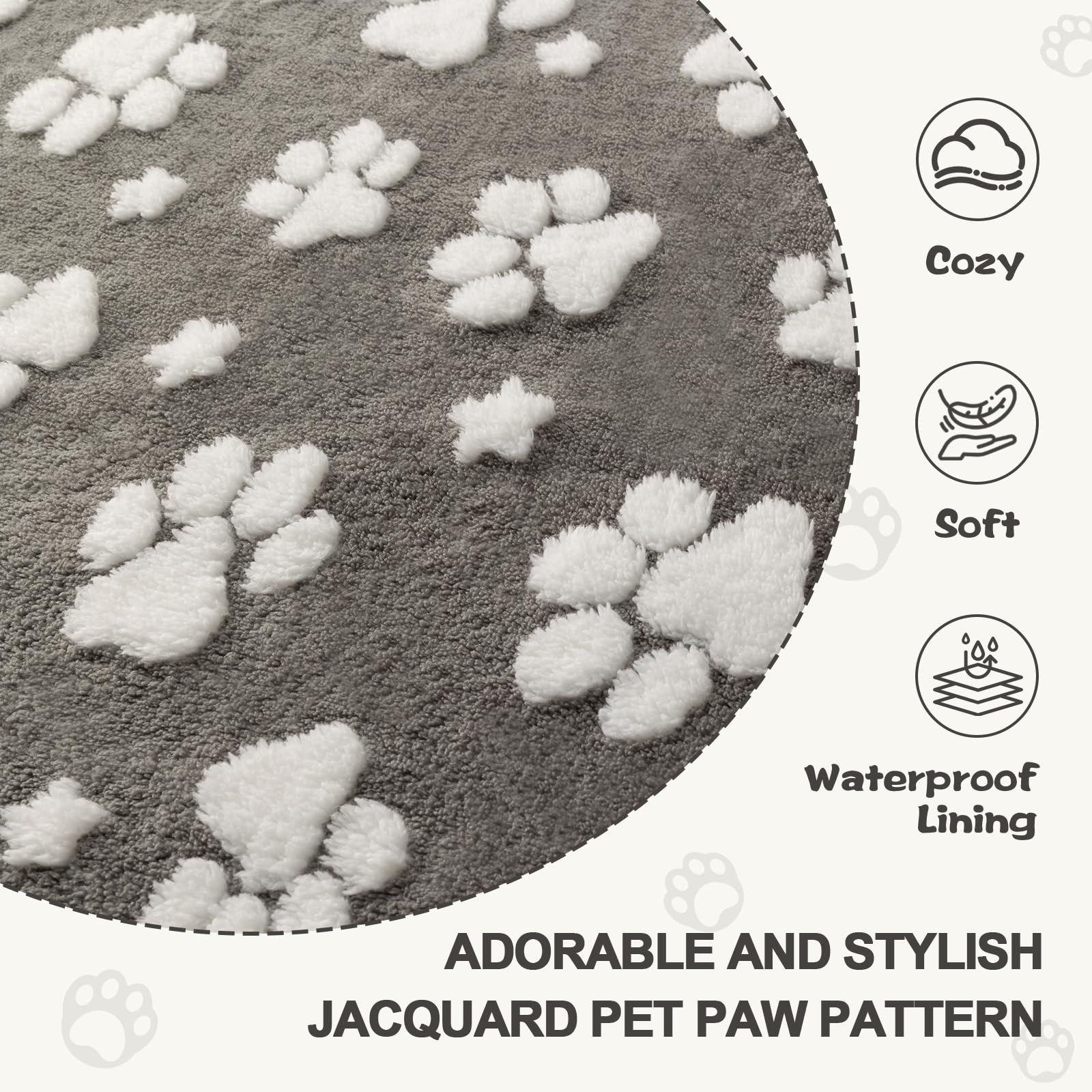 Yaning Waterproof Blanket for Dog Cat or Adult, Cute 3D Textured Paw Dog Blanket for Bed Couch Sofa, Soft Liquid Pee Proof Pet Blanket for Furniture Protector, 60"x80", Grey