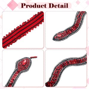 FineCheer 5 Pcs Glitter Rhinestone and Sequin Red Snake Patch Applique Decoration Ribbon Set with Elastic Sequin Ribbon Trimming for Clothing Decoration Sewing Dress Headband DIY Clothing Accessories