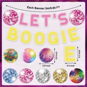 26 PCS Disco Party Decorations Disco Party Ball Hanging Swirls Lets Boogie Banner and Hanging Swirls for 70S 80S Disco Themed Birthday New Year's Party Supplies