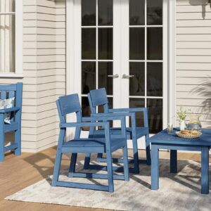 3 Piece Patio Bistro Set, All-Weather HIPS Modern Chairs Set of 2 with Table, 400 lbs Support Outdoor Chair for Backyard, Garden, Porch, and Indoor, Blue