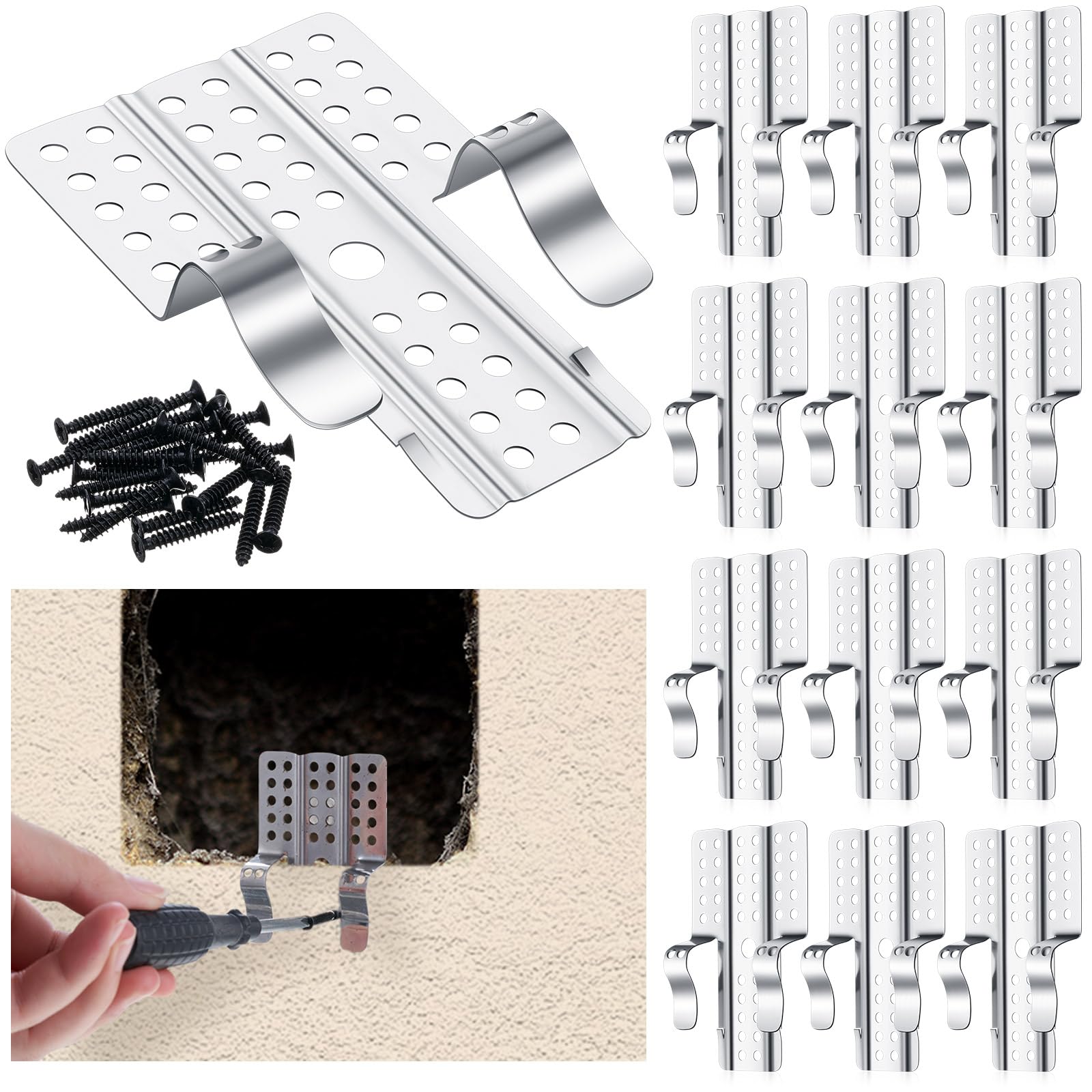 MorningRo 12 Pcs 1/2 Drywall Repair Clips Drywall Fasteners Wall Repair Clips Wall Patch Repair Kit Drywall Repair Solution with 24 Matching Screws for Wall Hole Repair