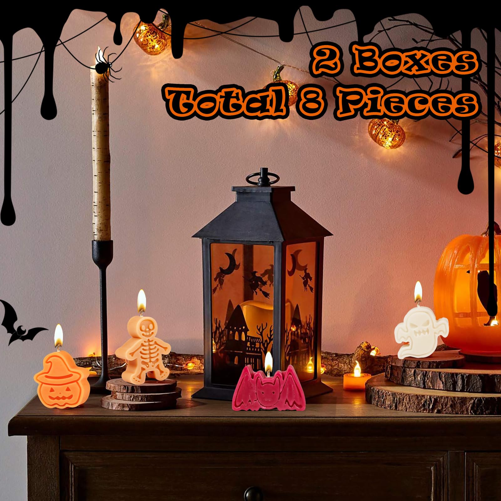 LA BELLEFÉE Halloween Tea Lights Candles, English Pear Scented Candles Halloween Candles for Decorations 8 Pack, Fall Festival Decorations, Spooky Halloween Gifts