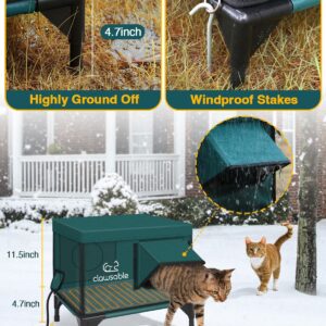 Clawsable Premium Heated Cat House for Outside Winter, 100% Weatherproof, Safe Escape Door, Insulated Outdoor Cat House Shelter with Heater for Feral Barn Cat Kitty (Dark Forest Green, Small)