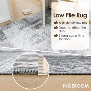 INGEROOM Washable Rug - 5x7 Area Rugs Abstract Soft Machine Washable Rug with Non-Slip Backing for Living Room, Bedroom, Dining Room (Gray and Black, 5'x7' Feet)