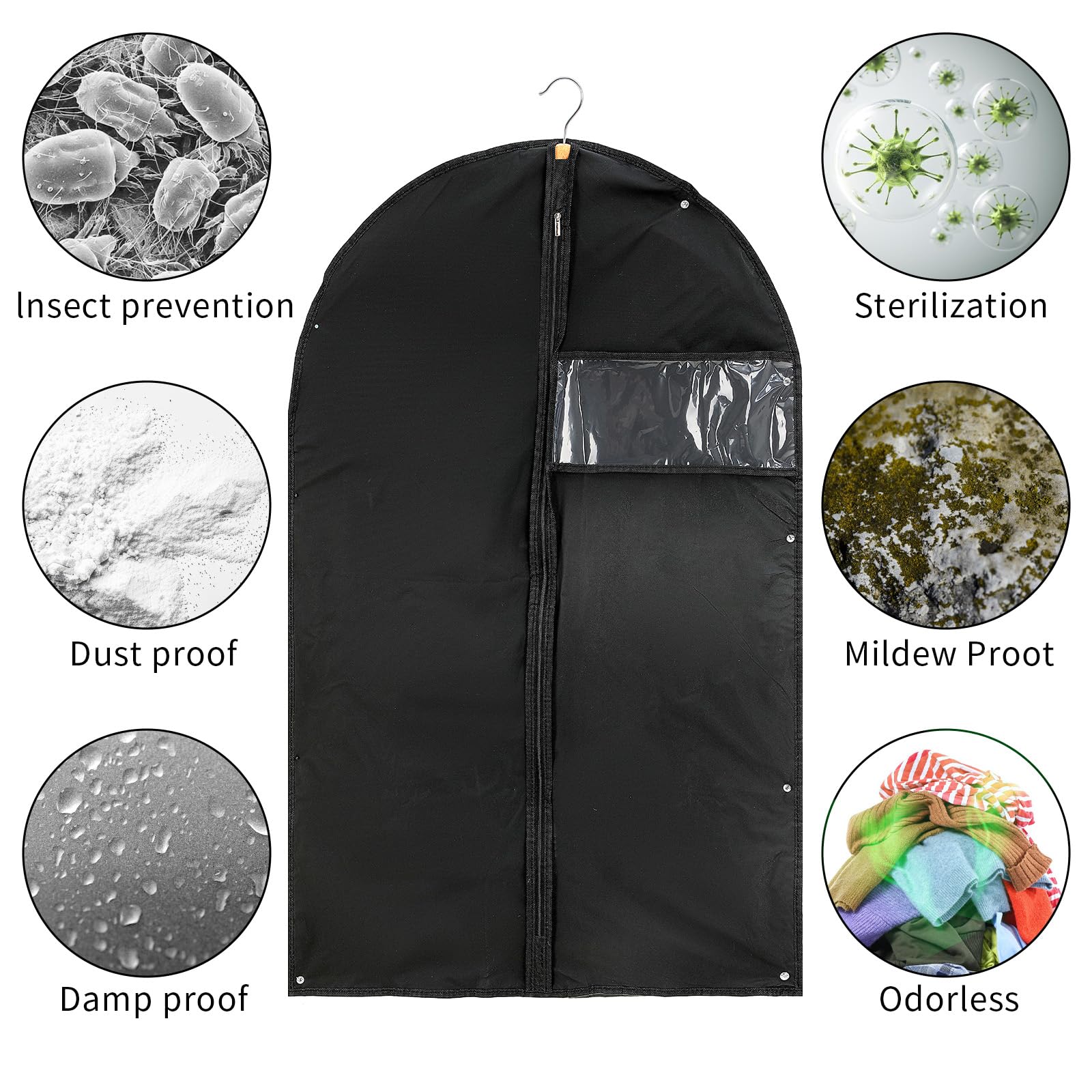 15 Pack Suit Bags Garment Bag for Men Storage 40-inch Clothes Cover with Clear Window and ID Card Holder for Suit Jacket, Skirt, Shirt and Coat