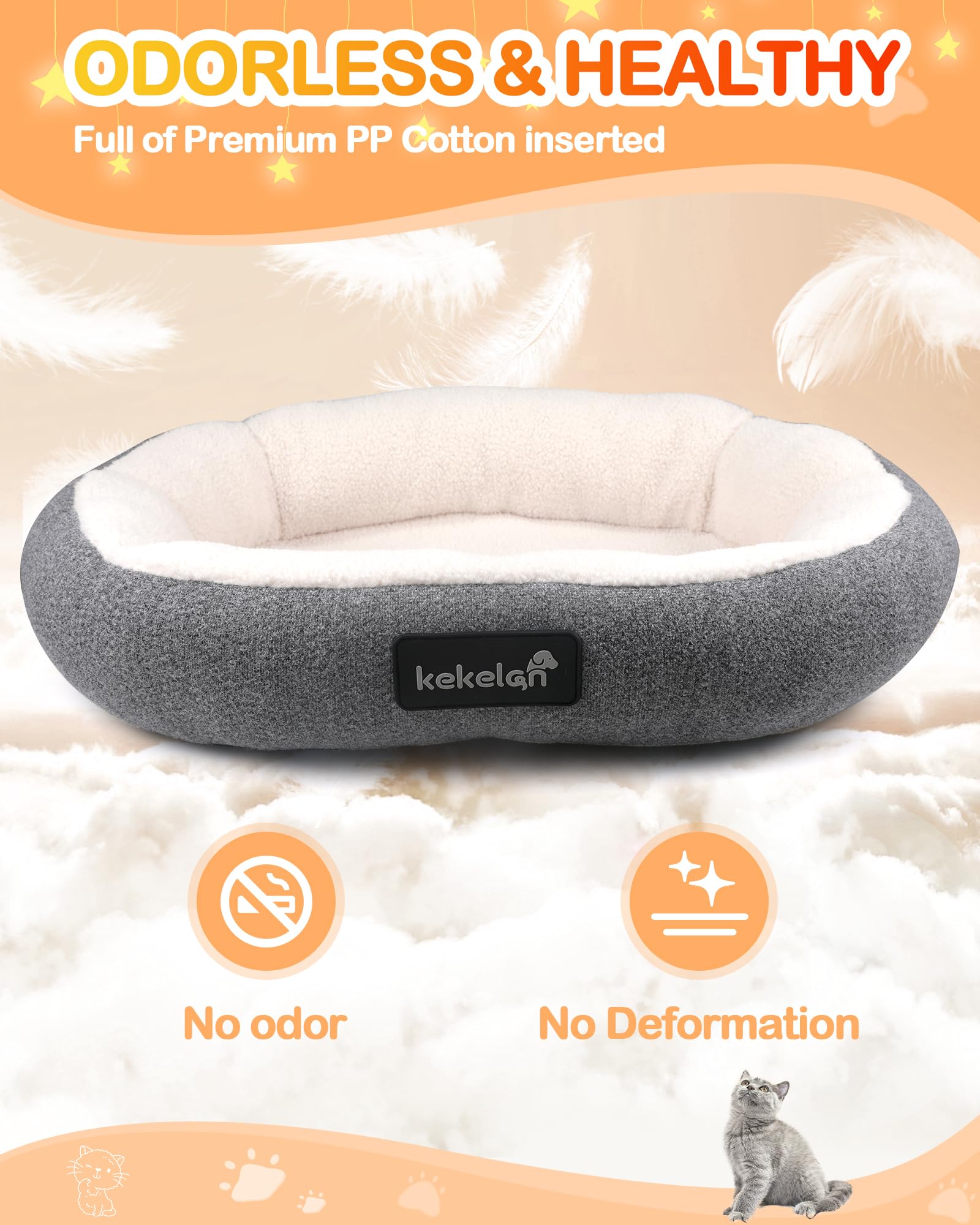 Hesiwondoo Heated Cat Bed Indoor with Adjustable Temperature Control, Heated Pet Bed for Small Dogs Auto Shutoff Soft & Cozy Donut Design, Waterproof & Flame-Retardant, Machine-Washable Cover