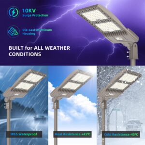 NUOGUAN 4Pcs 400W LED Parking Lot Light 56000LM with Slip Fitter, 5000K AC100-277V LED Shoebox Light, UL DLC ETL Listed, IP65 Waterproof Commercial Street Area Lighting for Parking Lot, Gym, Driveway