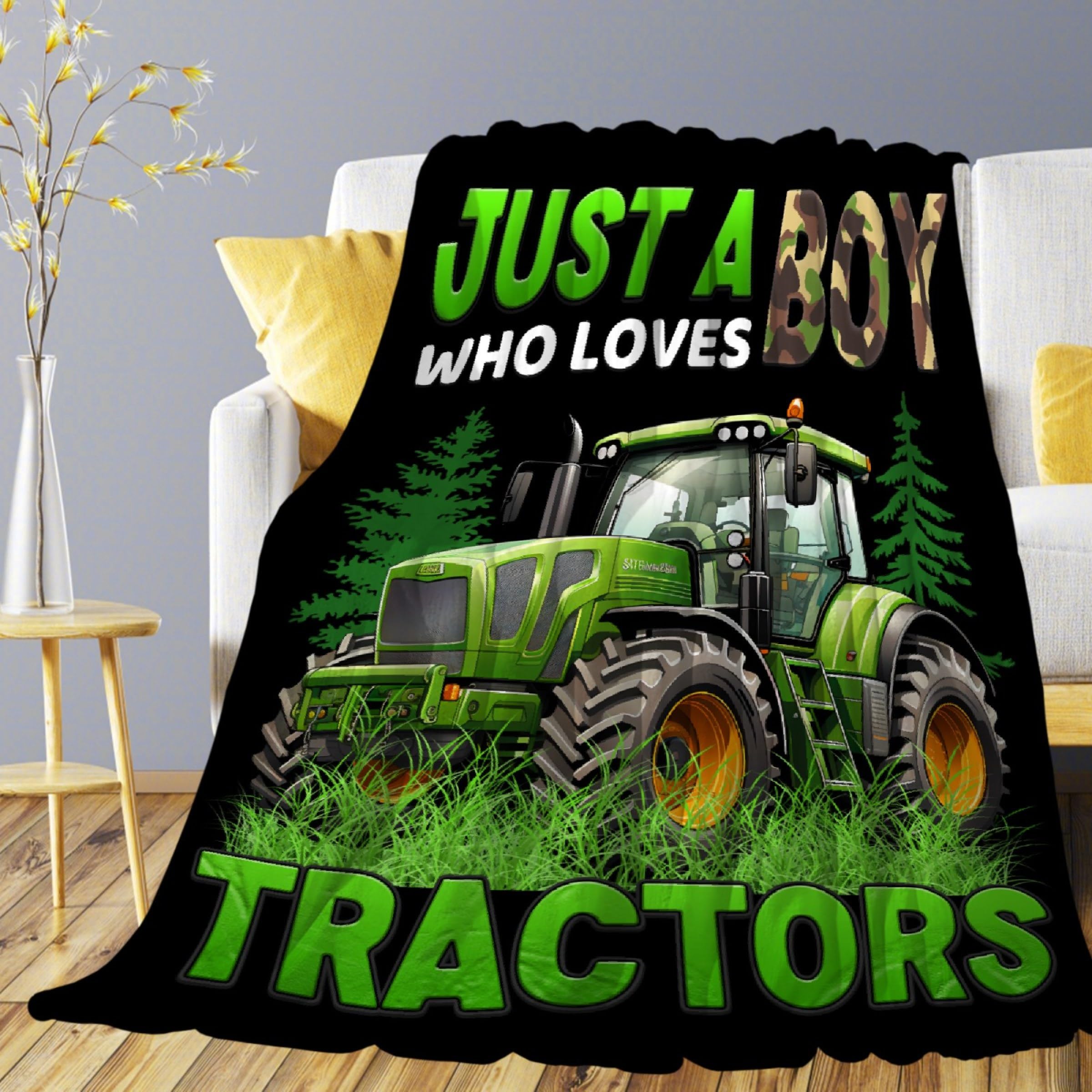 Just A Boy Who Loves Tractors Blanket Just A Boy Who Loves Gift for Tractors Lovers Boy Soft Fuzzy Cozy Throw Blanket Warm Plush Lightweight Flannel for Bedroom Sofa Living Room 40"x50" for Kids