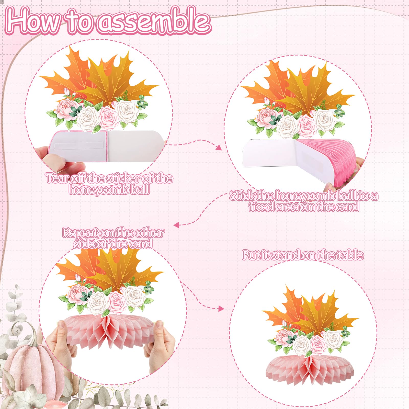 12PCS Little Pumpkin Baby Shower Decorations Honeycomb Centerpiece Fall Party Table Decor for Girls Pink Table Toppers Honeycomb 3D Table Decoration for Baby Shower Birthday Party Supplies