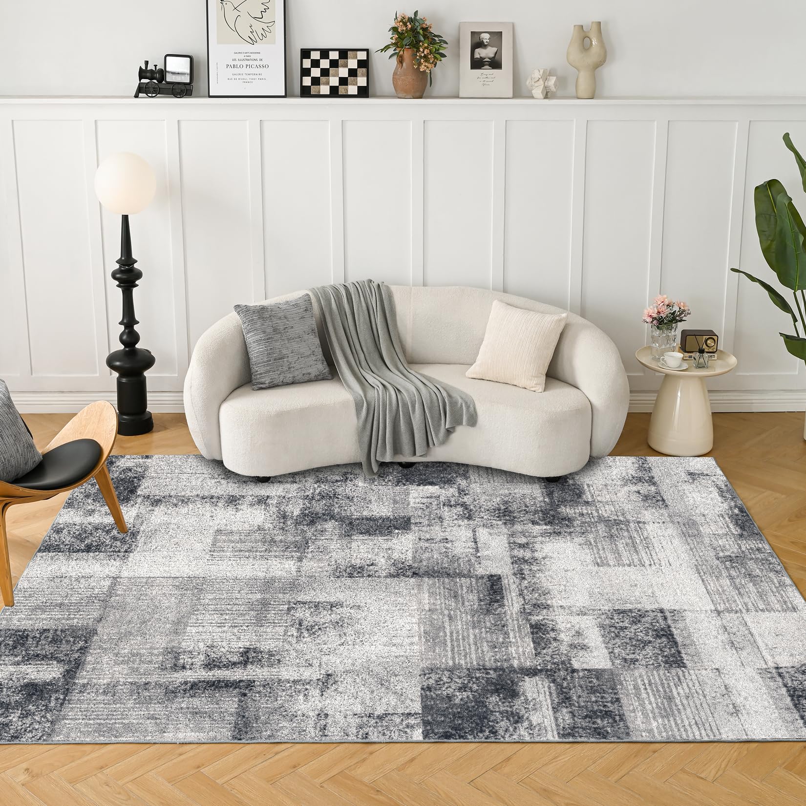 INGEROOM Washable Rug - 5x7 Area Rugs Abstract Soft Machine Washable Rug with Non-Slip Backing for Living Room, Bedroom, Dining Room (Gray and Black, 5'x7' Feet)