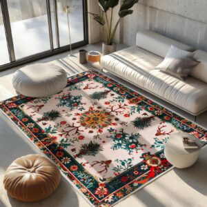 RugOrama Area Rug, 4' x 6', Non-Slip Design, Machine Washable, Soft and Fluffy Shaggy Bedside Rugs for Bedroom, Dining Room, Living Room, Hallway and so on (Christmas Tree Pattern)