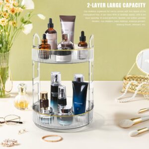 TENDER EPOCH 360 Rotating Makeup Organizer for Vanity,High-Capacity Cosmetics Skincare Organizers and Storage, Bathroom Countertop Organizer Spinning Perfume Organizer - 2 Tier - Clear