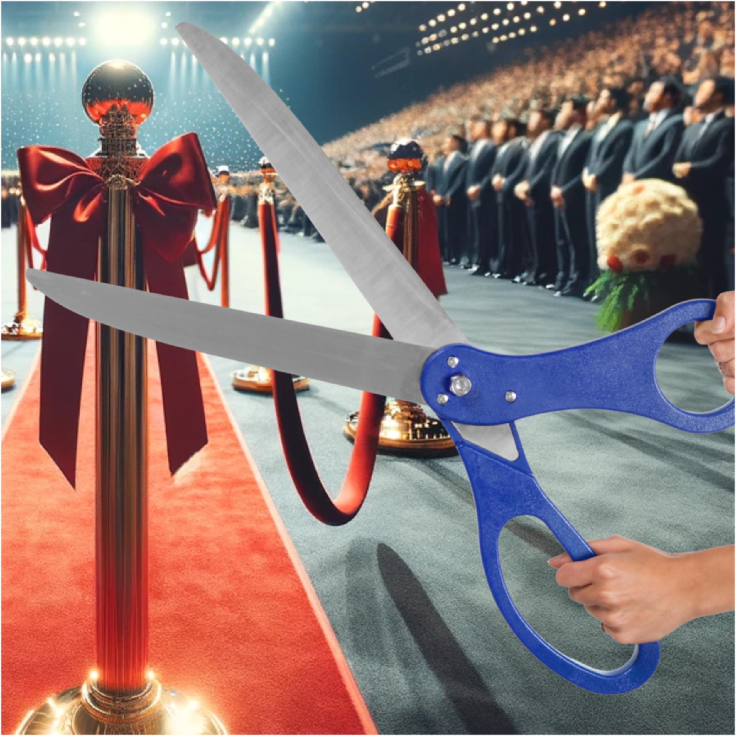 Large Grand Opening Ceremony Kit – 25 Inch Giant Scissors Blue with Blue Ribbon for Inauguration and Ceremony Ceremonial Scissors for Ribbon Cutting Grand Opening Ribbon and Scissor for Special Event