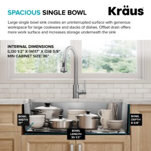 KRAUS Fairlane 33-inch Undermount Single Bowl 18-Gauge Stainless Steel Kitchen Sink, KHU640-33