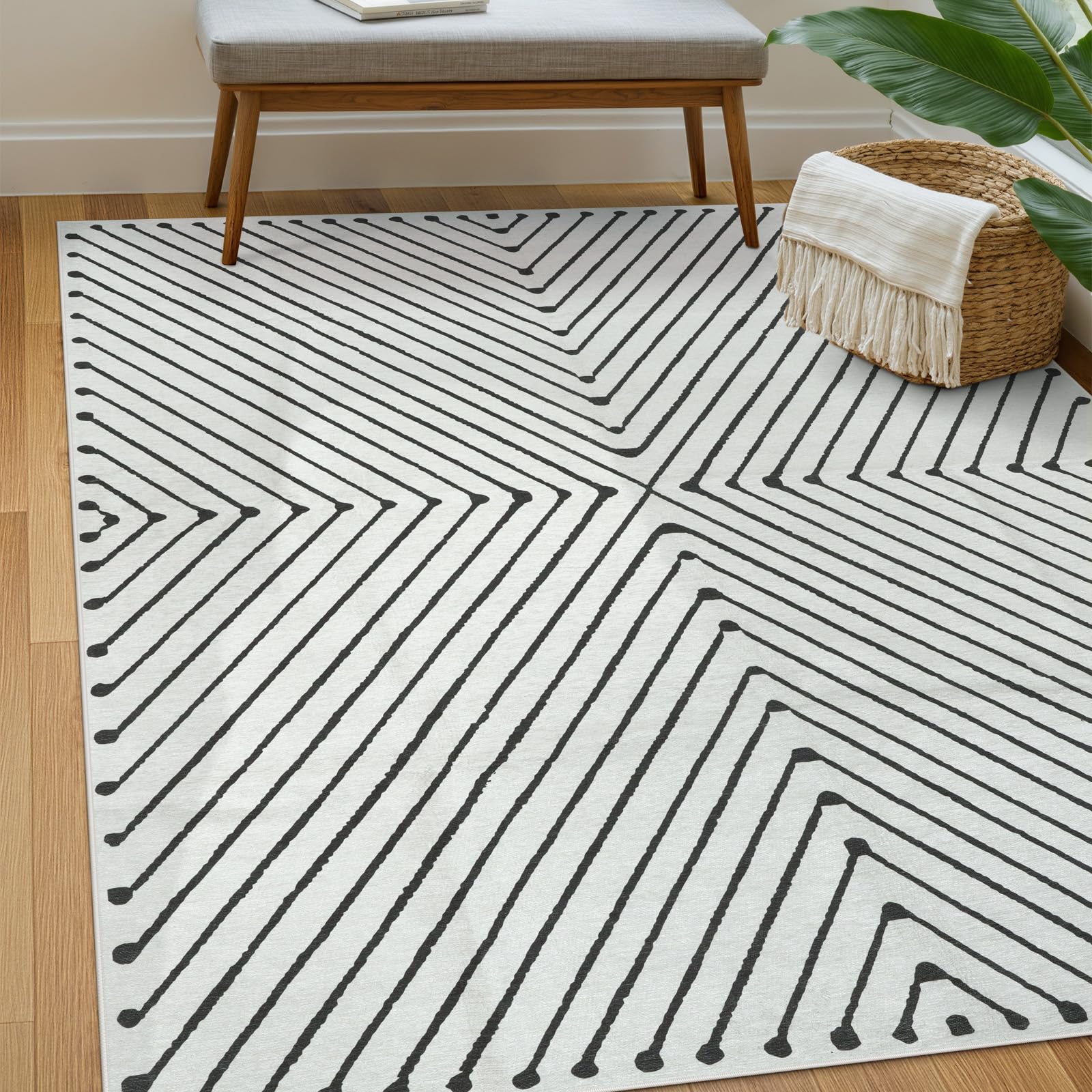 LIVEBOX Ultra-Thin Washable Area Rugs 5x7 - Modern Area Rugs for Living Room, Non-Slip No-Shedding Large Geometric Area Rug Indoor Carpet for Living Room Bedroom Dining Room