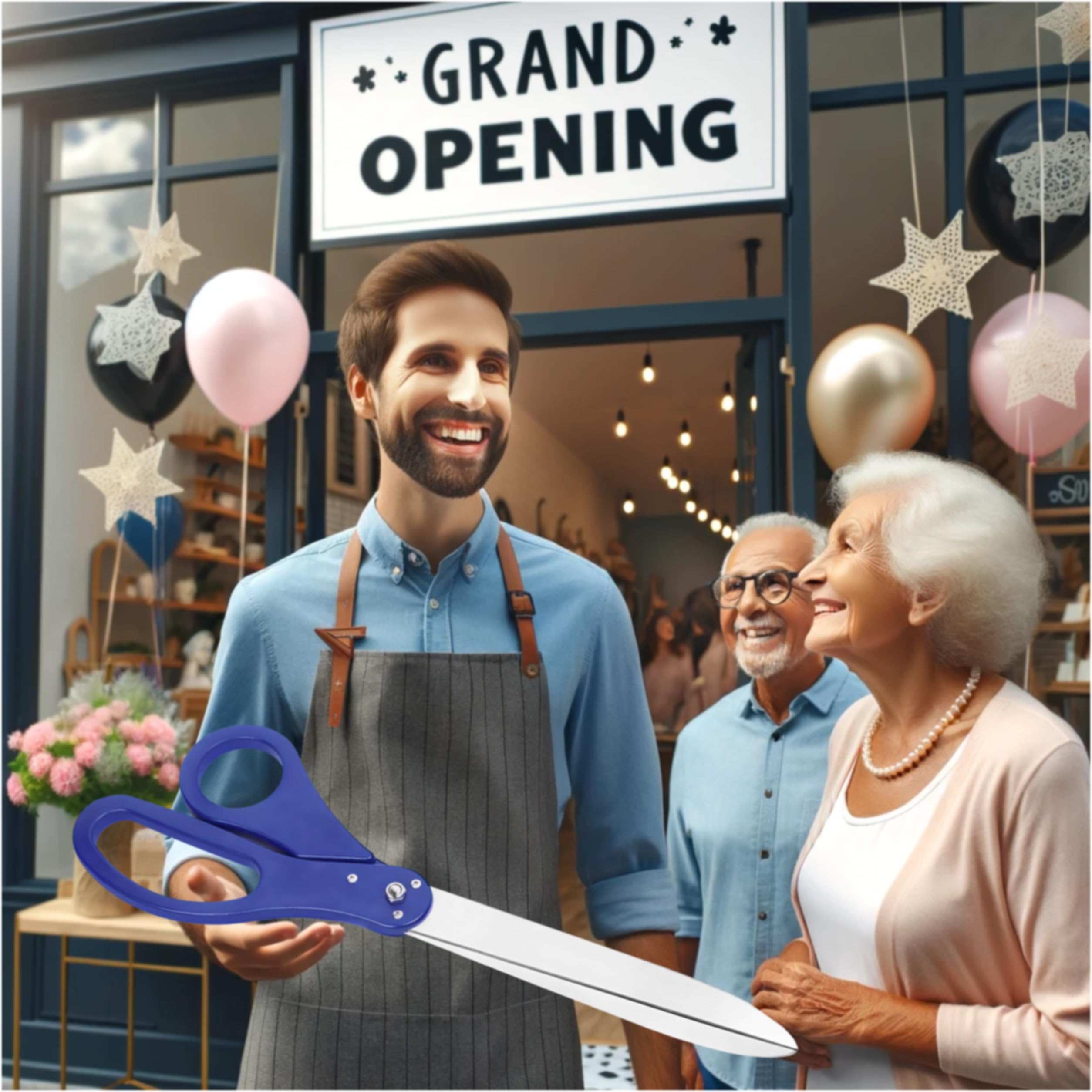 Large Grand Opening Ceremony Kit – 25 Inch Giant Scissors Blue with Blue Ribbon for Inauguration and Ceremony Ceremonial Scissors for Ribbon Cutting Grand Opening Ribbon and Scissor for Special Event