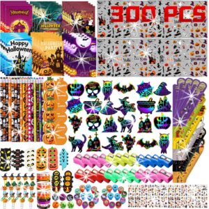 300 pcs 24 pack halloween stationery set with cards, halloween party favors for kids, bulk halloween toys party favors,halloween goody bag fillers trick or treat non candy fillers classroom prizes