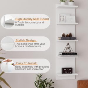 Fun Memories 5 Tier Wall Shelf Unit, Decorative Wall Mount Vertical Shelving, Floating Storage Home Decor Organizer Tall Tower Design Utility Shelving Bedroom Living Room, White