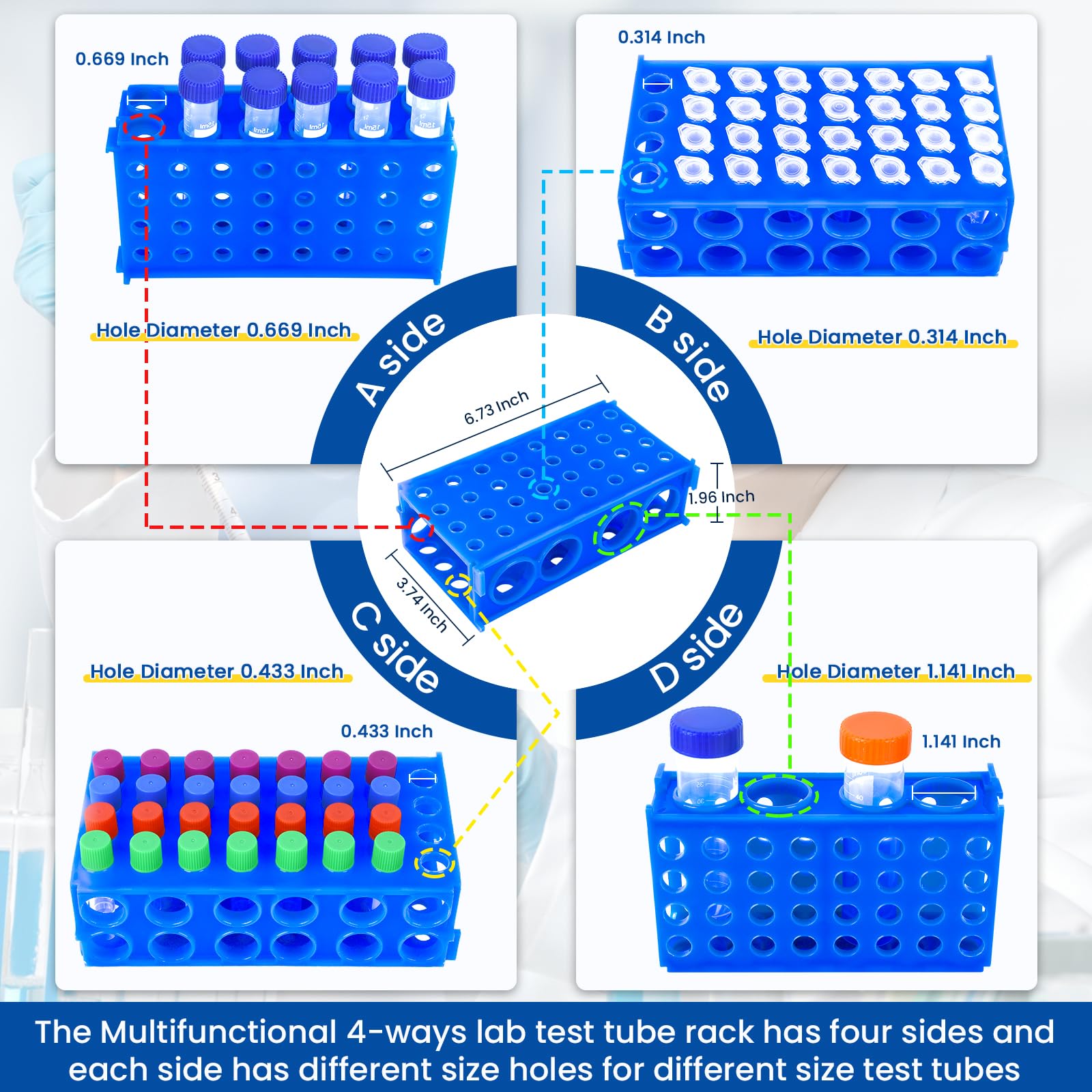 Plastic lab Test Tube Rack lab Tube Holder centrifuge Tube Rack Laboratory Multifunctional Stand Storage (3 Color, 3units 6.73InchX3.74InchX1.96Inch)