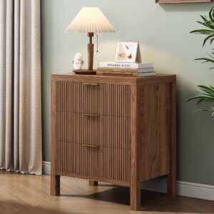 JZXSHD Nightstand with 6 Drawers, Dresser and Nightstand Sets, Bedside Tables, Mid Century Nightstands with 6 Wide Drawers for Bedroom, Kids’ Room, Hallway, （Walnut X 2pcs）