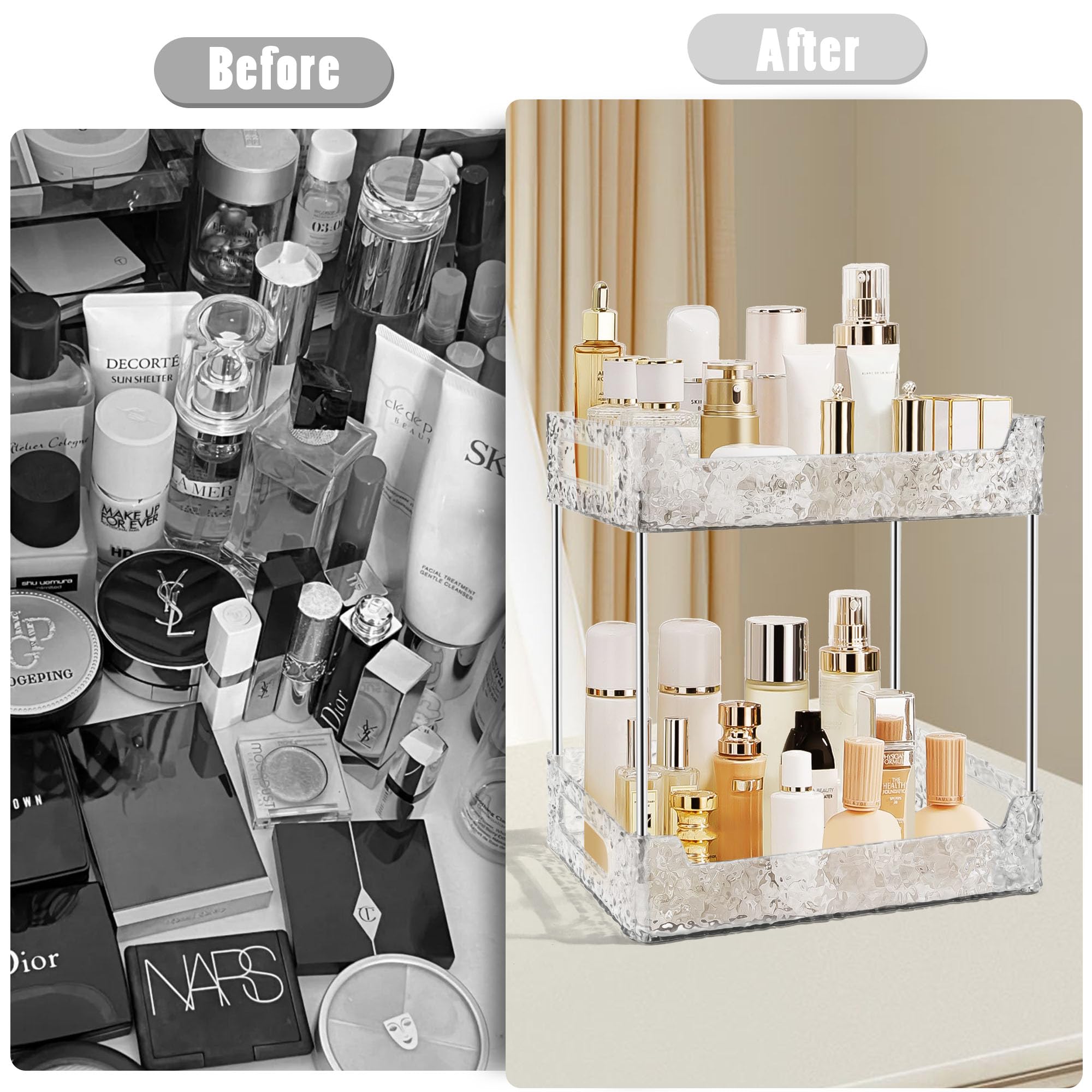 TENDER EPOCH 2-Tier Bathroom Counter Organizer Countertop Storage, Dresser Organizer Vanity Tray for Makeup, Perfume Organizer Cosmetics Skincare Shelf Organizer - Clear