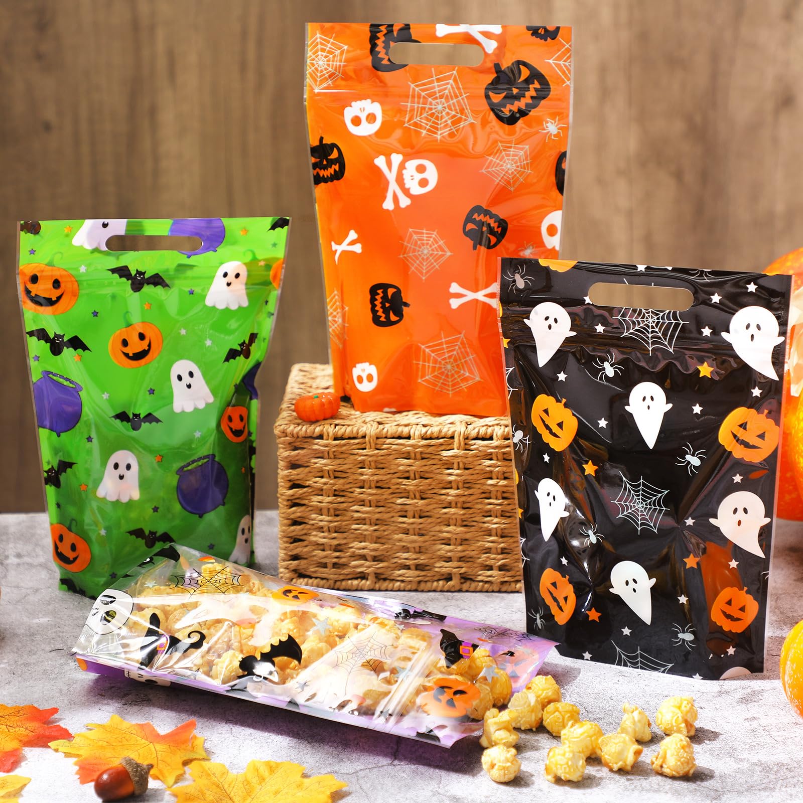 Resholder 60 Pcs Halloween Treat Bags Bulk Plastic Trick or Treat Bags with Handle Pumpkin Witch Hat Ghost Candy Goodie Bags Halloween Party Favor Gift Bags for Kids Birthday Party Supplies