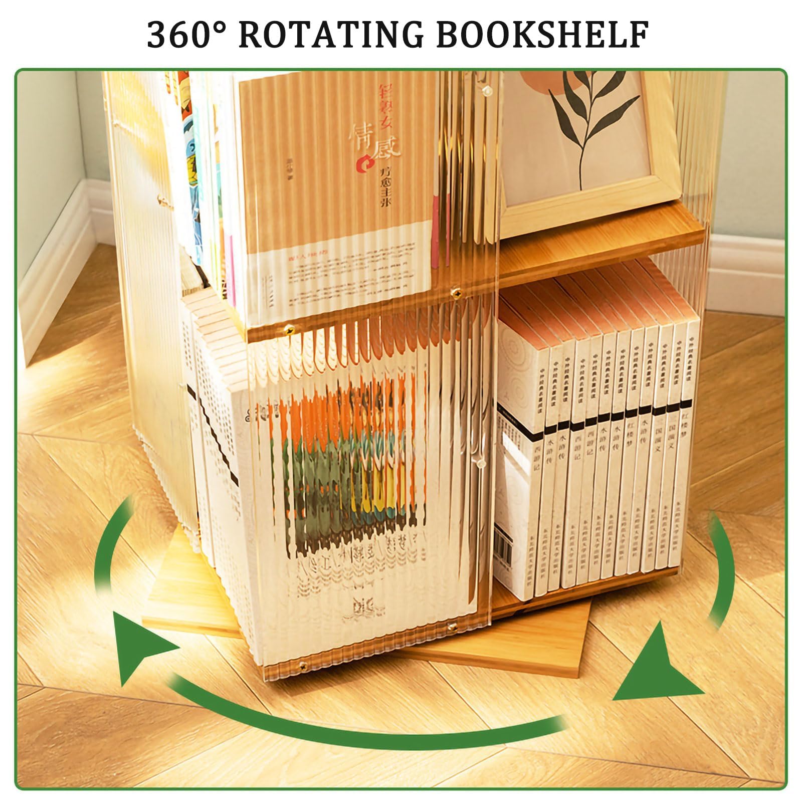 Huazzzyi Acrylic Rotating Bookshelf, 3 Tier Acrylic Book Tower 360 Rotating Bookshelf, 37IN Rotating Book Shelf Acrylic for Living Room, Study Room