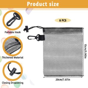 8 Pcs Drawstring Mesh Bags Black Nylon Mesh Laundry Bag with Clips Portable Storage Bags for Collecting Golf Balls Toys Small Things (6 x 8 inch)