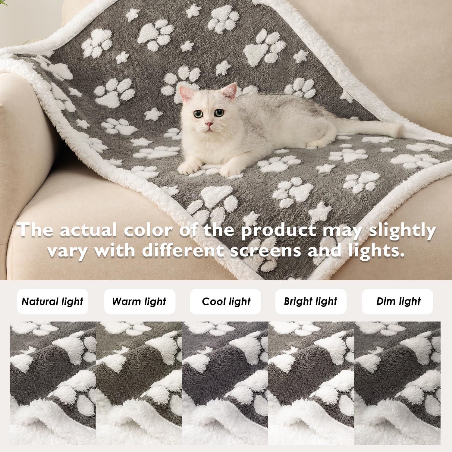 Yaning Waterproof Blanket for Dog Cat or Adult, Cute 3D Textured Paw Dog Blanket for Bed Couch Sofa, Soft Liquid Pee Proof Pet Blanket for Furniture Protector, 60"x80", Grey